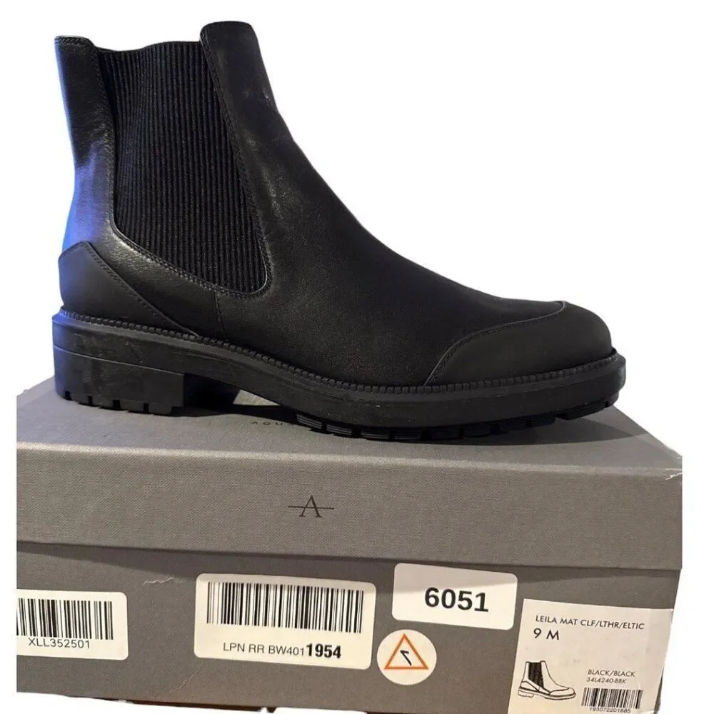 Aquatalia Leila Calf Leather Lug Sole Chelsea Boots Waterproof Women 9 Italian